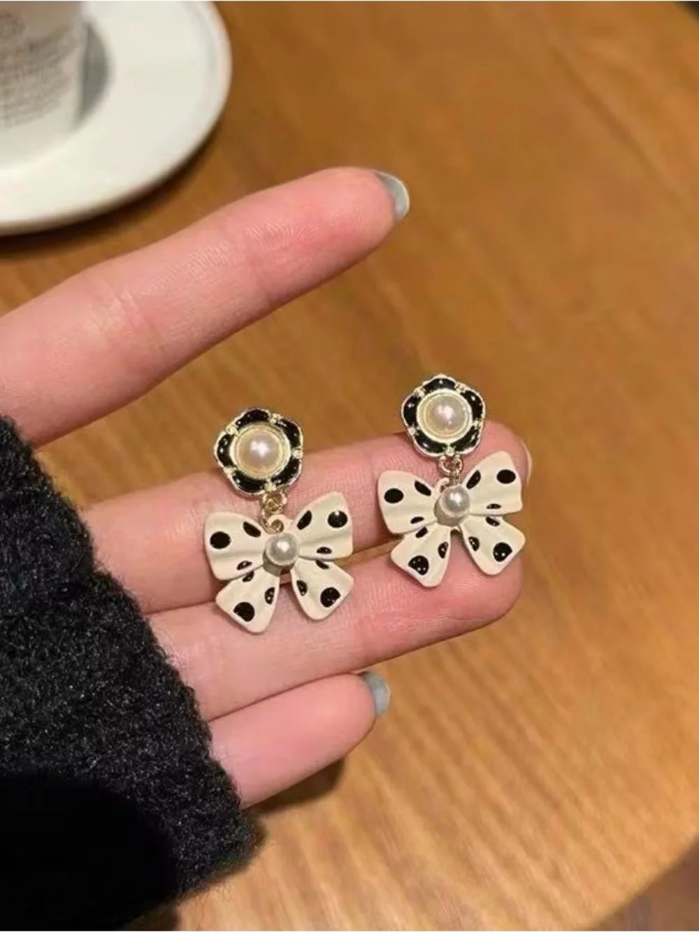 Pearl Accent Silver Bow Drop Earrings